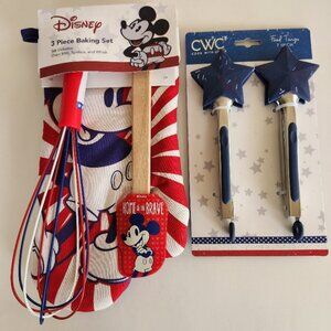 New Disney 3 pc. Baking Set Oven Mitt, Spatula & Whisk & Pair of Food Tongs